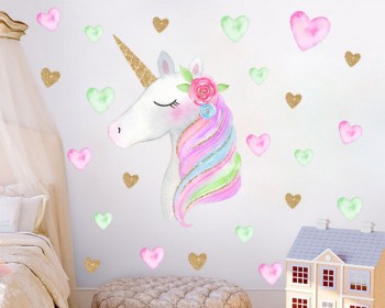 Rainbow Unicorn Wall Decal with Stars/ Love Hearts Rainbow Unicorn Wall Decal with Stars/ Love Hearts
